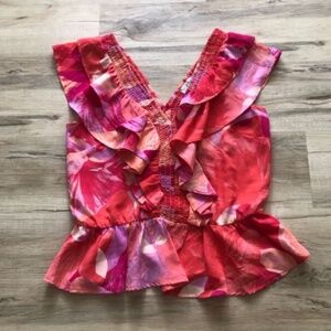 Sofia by Sofia Vergara Pink and Red Ruffle Blouse